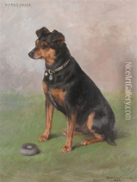 Seated Manchester Terrier With A Toy Oil Painting - Frances C. Fairman