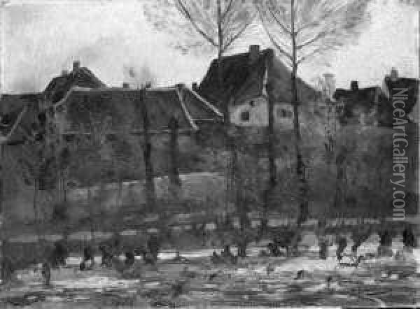 Blick Auf Die Hauser Eines Dorfes. Oil Painting - Wilhelm Hambutchen