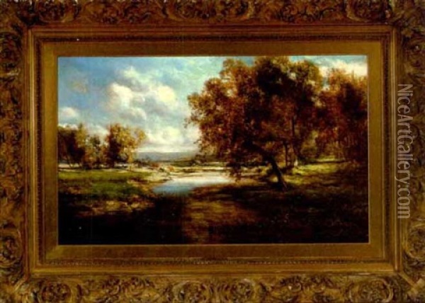 Autumnal Landscape With Cattle Grazing At A Stream Oil Painting - Patrick Vincent Berry