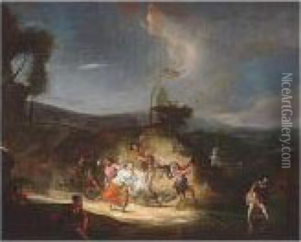 Landscape With A Bacchanal Oil Painting - Antonio Carnicero