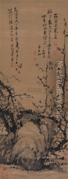 Plum Blossoms And Stones Oil Painting -  Gao Fenghan
