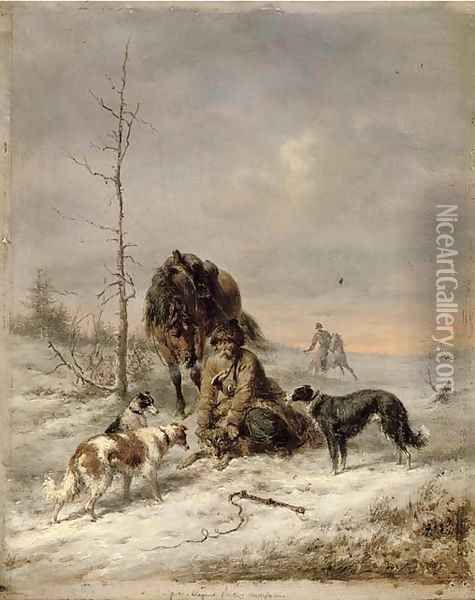 Russian huntsmen in the snow Oil Painting - Wilhelm Amandus Beer