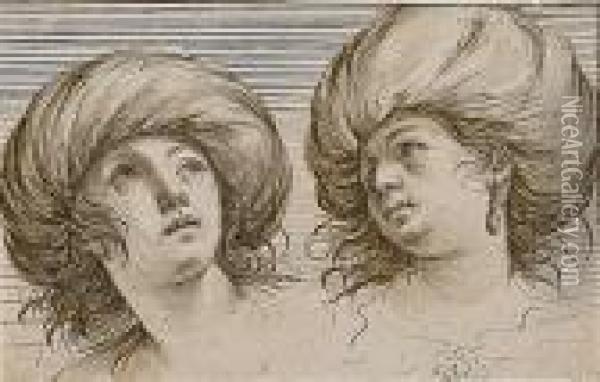 Deux Tetes De Jeunes Femmes Enturbannees Oil Painting - Francesco Bartolozzi