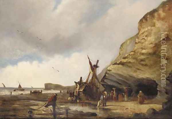 Unloading the catch Oil Painting - George Chambers