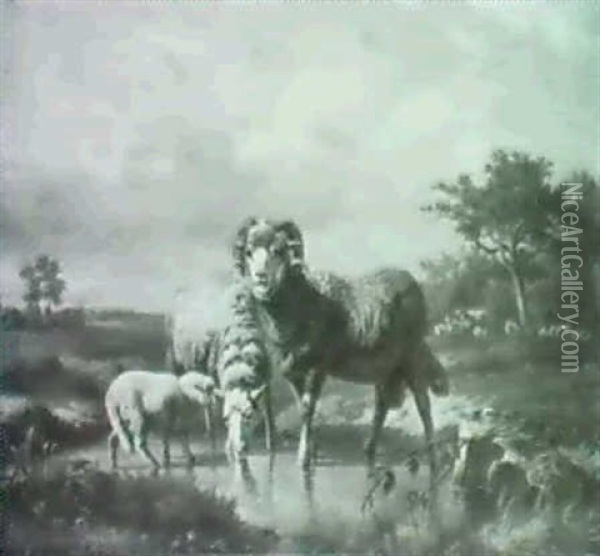 Wiesenlandschaft Mit Schafherde Oil Painting - Pierre Emmanuel Dielman