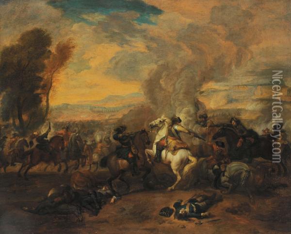 Battaglia Con
 Cavalieri Oil Painting - J.V Huctemburgs
