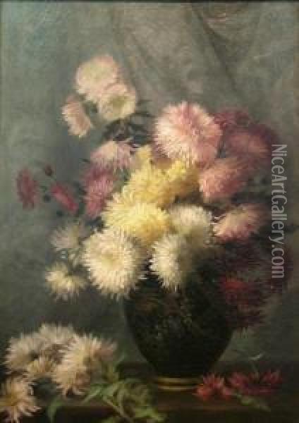 Still Life With Chrysanthemums Oil Painting - George W. Seavey