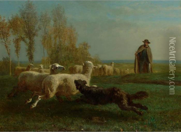 Rounding Up The Sheep Oil Painting - Constant Troyon