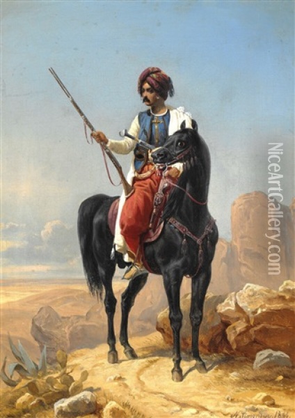 Zouave On Horseback In The Desert Oil Painting - Simon Simonsen