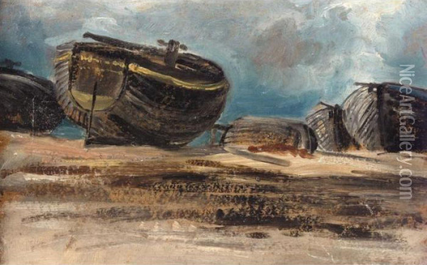 A Study Of Fishing Boats On The Beach Oil Painting - Frederick Waters Watts