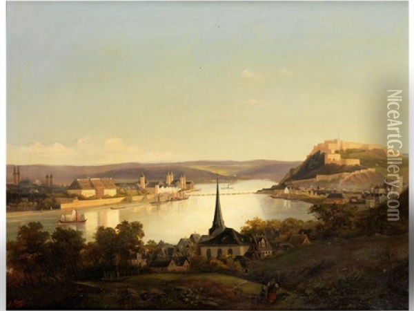 Blick Auf Das Rheintal Bei Koblenz Oil Painting - Anton Bayer