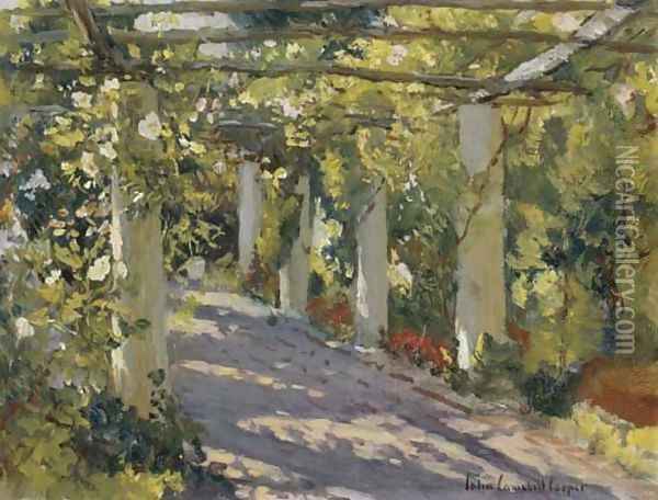 Sun Dappled Garden with Trellis Oil Painting - Colin Campbell Cooper