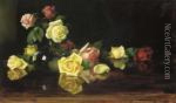 Yellow And Pink Roses Oil Painting - James Stuart Park