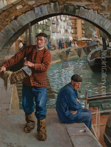 Sin Pesca (parte Del Triptico De Vasconia) Oil Painting - Ricardo Lopez Cabrera