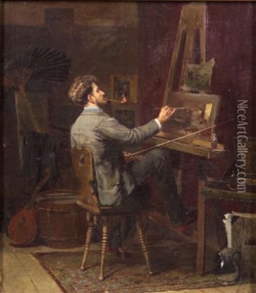 The Studio Artist At Work Oil Painting - Jacob Simon Hendrik Kever