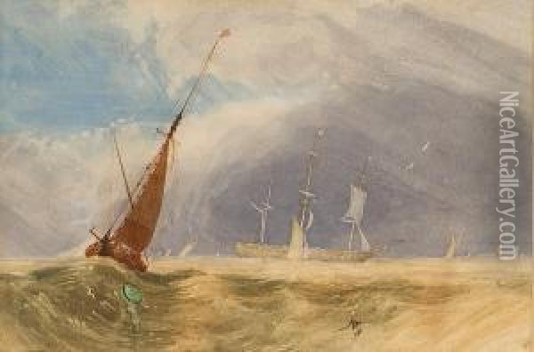 Shipping In A Breeze Oil Painting - Miles Edmund Cotman
