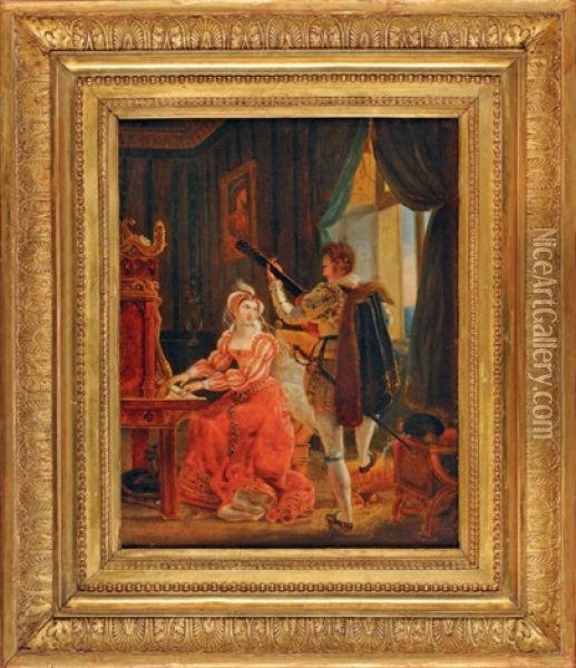 Marie Stuart Jouant Du Clavecin Au Palais D'holyrood D'edimbourg Oil Painting - Louis Ducis
