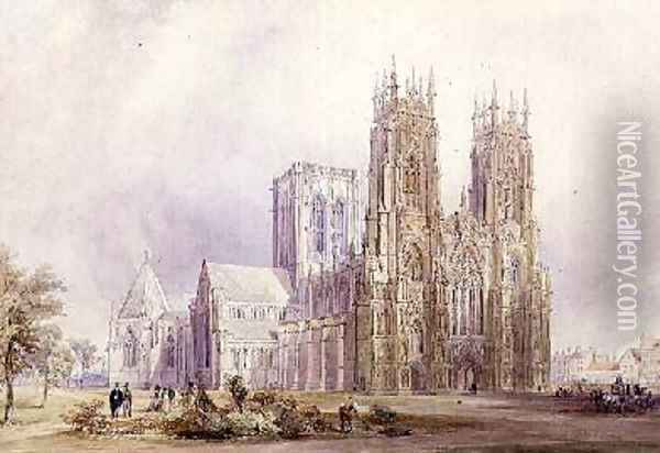 York Minster north west view Oil Painting - Frederick Mackenzie