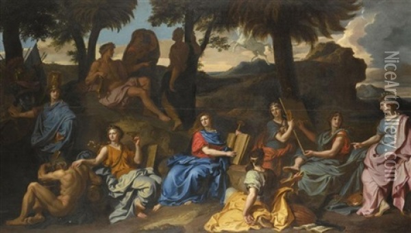 Apollo And The Muses On Mount Parnassus Oil Painting - Francois (Van Hamken) Verdier