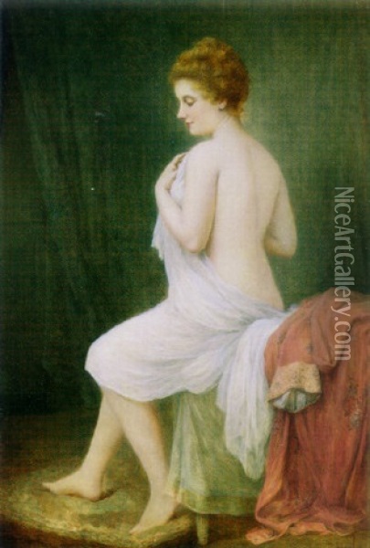 After The Bath Oil Painting - Louis Robert De Cuvillon