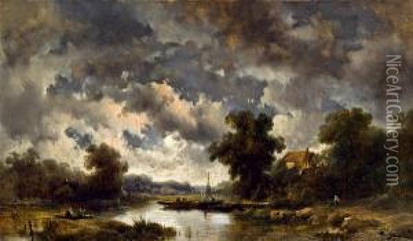 Nachtliche Flusslandschaft * Oil Painting - Remigius Adriannus van Haanen