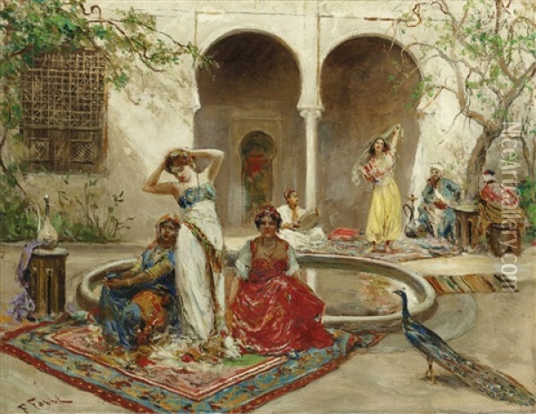Dancing In The Harem Courtyard Oil Painting - Fabio Fabbi