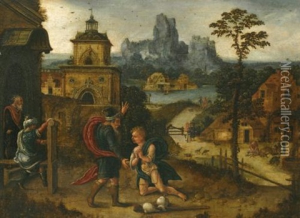 A Landscape With The Return Of The Prodigal Son Oil Painting - Lucas Gassel