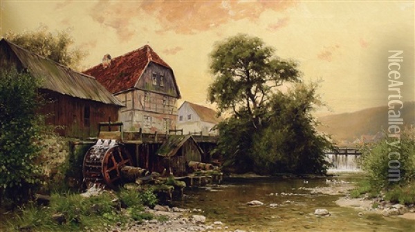 Wassermuhle Bei Marburg Oil Painting - Walter Moras