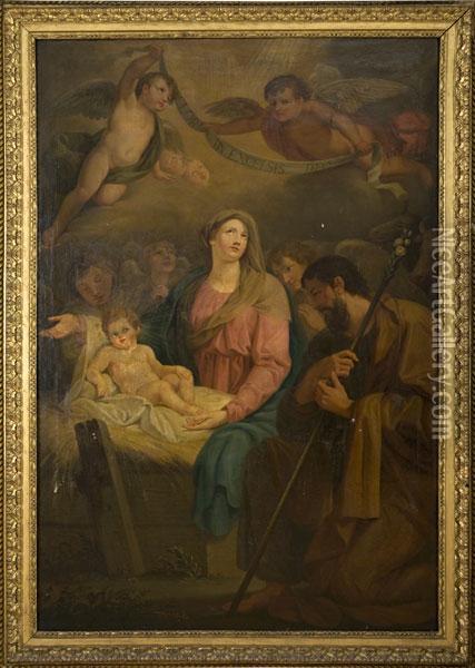 Sacra Famiglia Con Adorazione Degli Angeli Oil Painting - Giuseppe Bottani