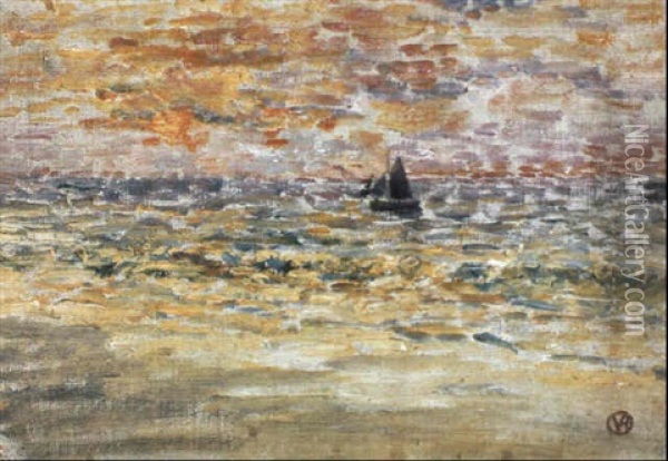 Zeegezicht Met Zonsondergang Oil Painting - Theo van Rysselberghe