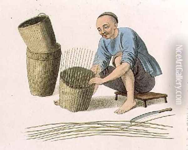 A Basket Weaver Oil Painting - Major George Henry Mason