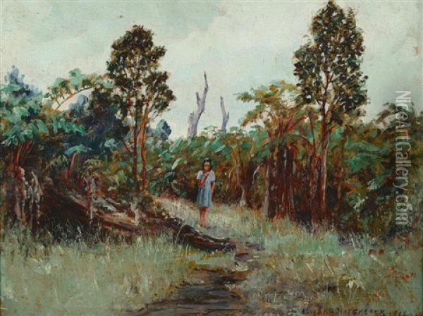 Landscape With A Young Woman On A Path Oil Painting - David Howard Hitchcock