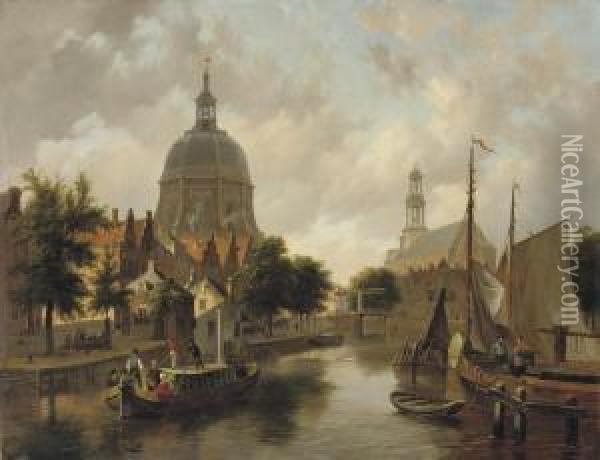 A Capriccio View Of Leiden, With The Marekerk And The Oudesingel Oil Painting - Bartholomeus J. Van Hove