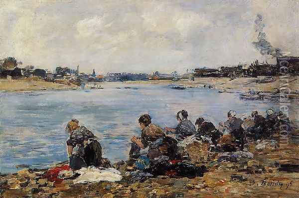 Laundresses on the Banks of the Touques V Oil Painting - Eugene Boudin