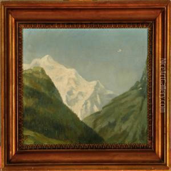 Overlooking A Snow Covered Mountaintop Oil Painting - Anthonie, Anthonore Christensen