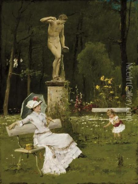 An Afternoon In The Park Oil Painting - Mihaly Munkacsy