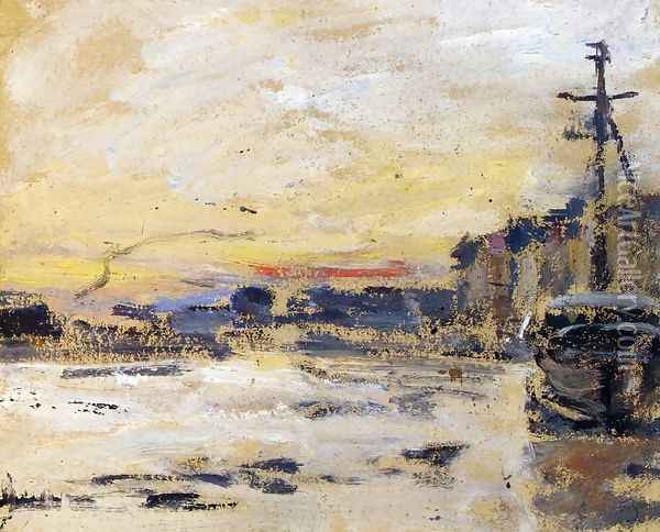 Port at Low Tide I Oil Painting - Eugene Boudin