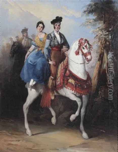 A Horse Ride Oil Painting - Manuel Rodriguez De Guzman
