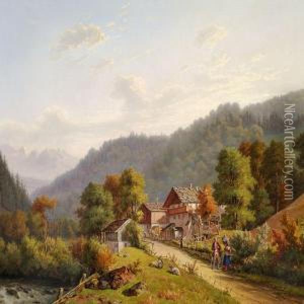 En Efteraarsdag I Bayern, I Naerheden Af Berchtesgaden Oil Painting - I. P. Moller