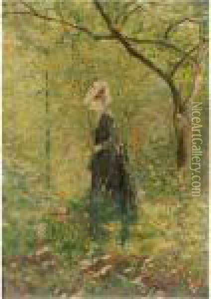 Elegant Lady In A Forest Oil Painting - Jean-Francois Raffaelli