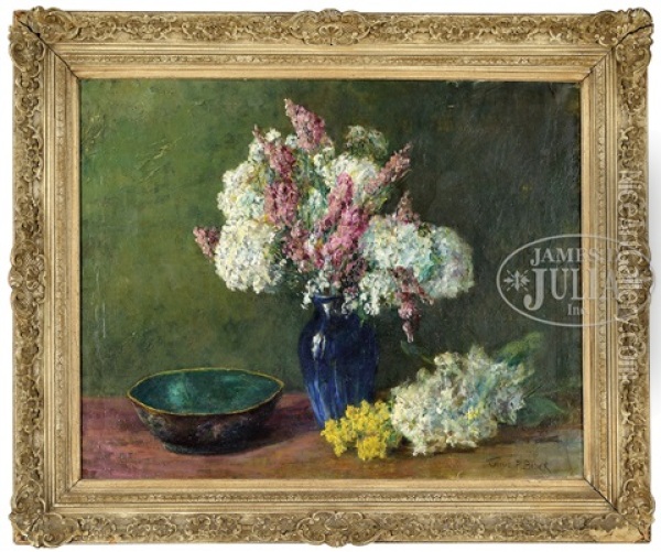 Blue Vase Of Flowers Oil Painting - Olive Parker Black
