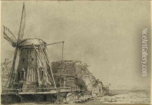 The Windmill (b., Holl. 233; H. 179) Oil Painting - Rembrandt Van Rijn