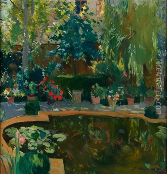 Jardin De La Casa Del Pintor Oil Painting - Joaquin Mir Trinxet