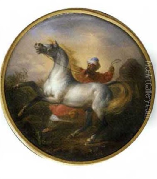 A Figure Wearing A Turban Controlling A Rearing Horse Oil Painting - Sigmund Ferdinand Perger