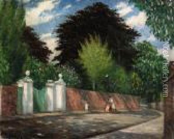 Outside The Gate Oil Painting - Christopher R. Wynne Nevinson