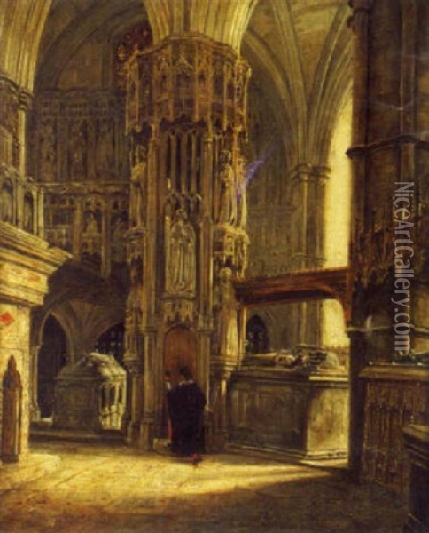 Interieur D'une Cathedrale Gothique Oil Painting - David Roberts