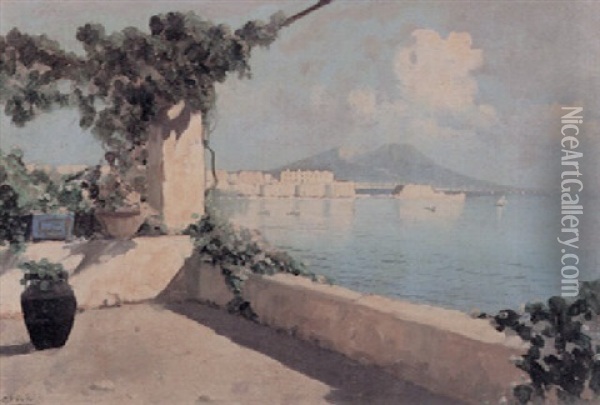 View From An Italian Villa Of The Bay Of Naples Oil Painting - Alberto Pasini