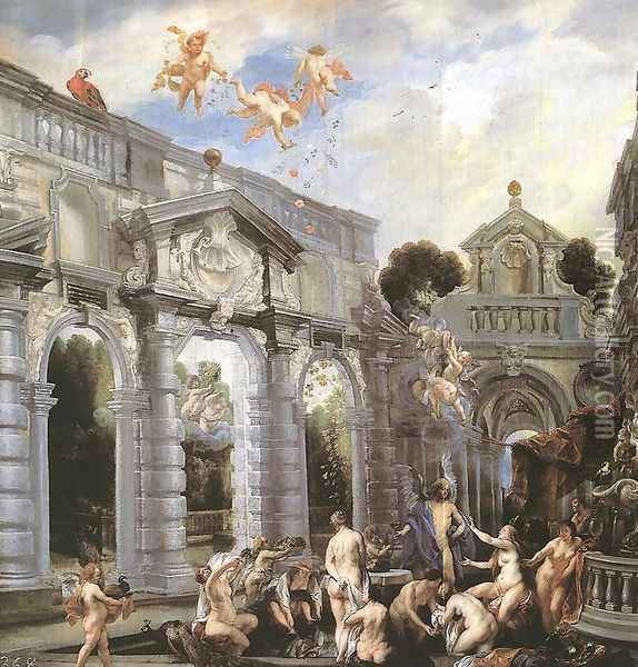 Nymphs At The Fountain Of Love Oil Painting - Jacob Jordaens