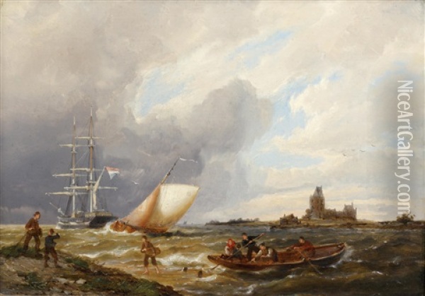 Near Huizen On The Zuider Zee Oil Painting - Pieter Cornelis Dommershuijzen