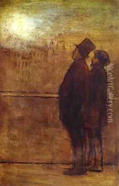 The Nocturnal Travellers 1842-47 Oil Painting - Honore Daumier